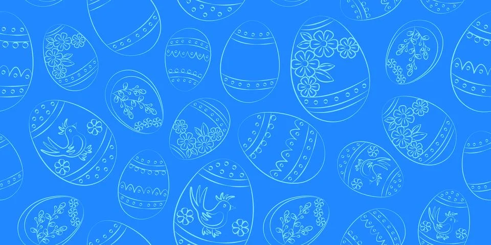 Contour drawings of various painted Easter eggs Stock Illustration