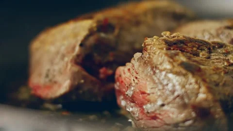 View of Contour effect of Cooked juicy steak mea... | Stock Video | Pond5
