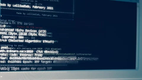 Contour effect of Cryptocurrency mining on a computer screen. The algorithm of Video stock 240167750