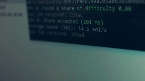 Contour effect of Cryptocurrency mining on a computer screen. The algorithm of Video stock 240168088