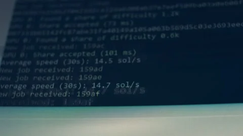 Contour effect of Cryptocurrency mining on a computer screen. The algorithm of Video stock 240168130