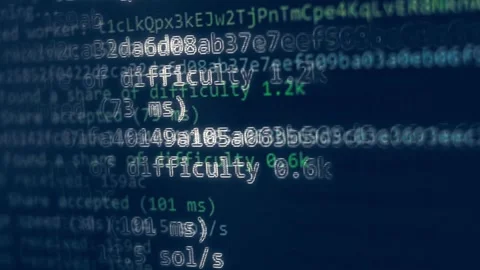 Contour effect of Cryptocurrency mining on a computer screen. The algorithm of Video stock 240168175