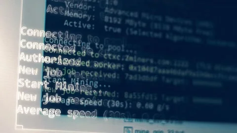 Contour effect of Cryptocurrency mining on a computer screen. The algorithm of Stock-Footage 240168488