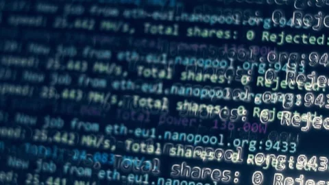 Contour effect of Cryptocurrency mining on a computer screen. The algorithm of Stock-Footage 240170441