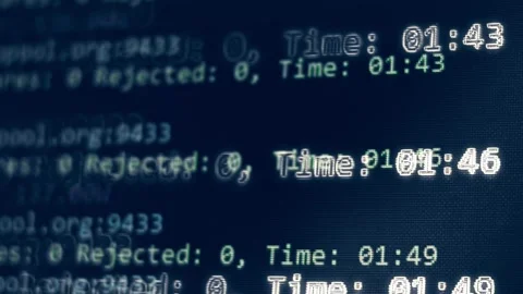 Contour effect of Cryptocurrency mining on a computer screen. The algorithm of Stock-Footage 240170486