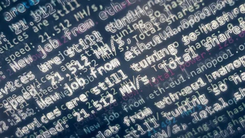 Contour effect of Cryptocurrency mining on a computer screen. The algorithm of Stock-Footage 240170583