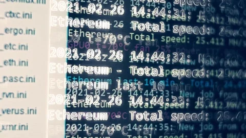 Contour effect of Cryptocurrency mining on a computer screen. The algorithm of 스톡 동영상 240170856