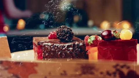 Contour effect of a few slices of white and red strawberry and cherry cake and Stock-Footage 231686874