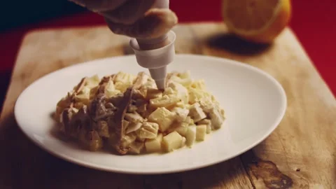 Contour effect of I make the pineapple shape of the Ladie's Caprice salad Stock Footage 240635240