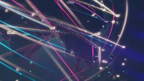 Contour effect of World map with different targets for cyber attack. Hacking and Stock Footage 240296546