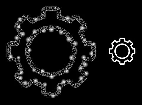 Contour Gear Icon - Wire Frame Mesh with Constellation Nodes Stock Illustration