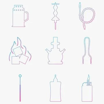 Contour gradient vector icons for hookah. Accessories and components Set o... 스톡 사진