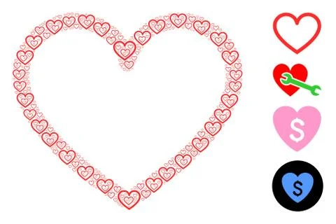 Contour Heart Recursion Composition of Self Icons Stock Illustration