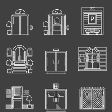 Contour icons collection of different types doors Stock Illustration