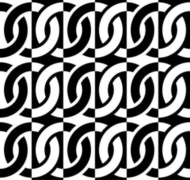 Contour of interlocking circles / rings seamless monochrome pattern. Stock Illustration