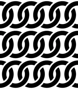 Contour of interlocking circles / rings seamless monochrome pattern. Stock Illustration