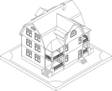 Contour of isometric house Stock Illustration