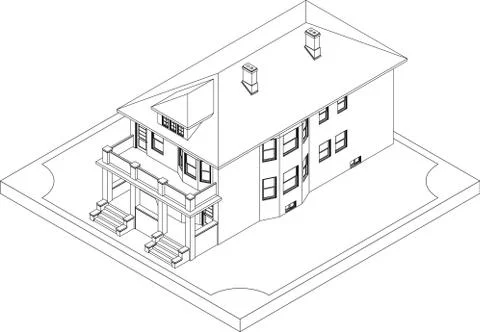 Contour of isometric house Stock Illustration