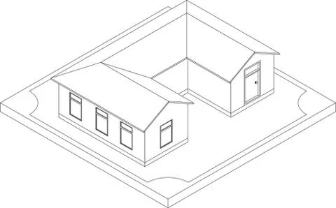 Contour of isometric house Stock Illustration