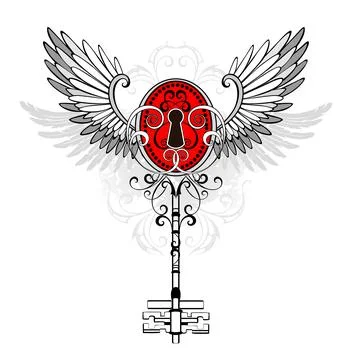 Contour key with wings Stock Illustration