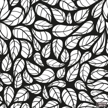Contour leaf seamless pattern black ink imitation. Stockillustratie