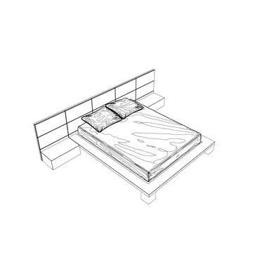 Contour line drawing of double bed. Modern comfortable luxury furnitures for Stock Illustration