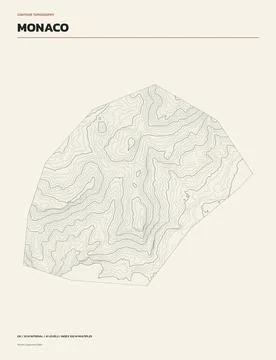 Contour line topographic map of Monaco, minimalist elevation isolines on crea Stock Illustration