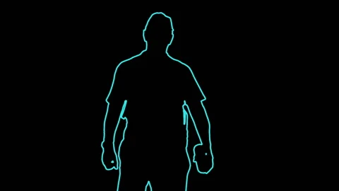 The contour of a man jogging on a black background. Medium plan Stock Footage 152905666