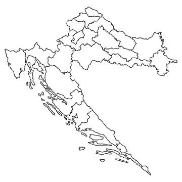 Contour map of Croatia with states Stock Illustration