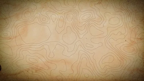 Contour Map On Old Vintage Textured Paper Seamless Looping Stock Footage 125437778