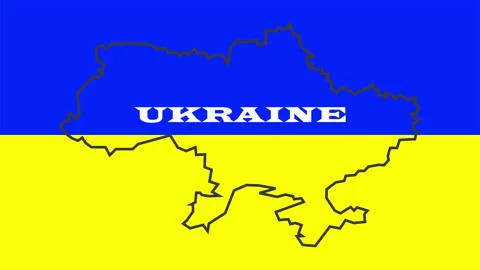 Contour map of Ukraine with the flag Stock Footage 137319994