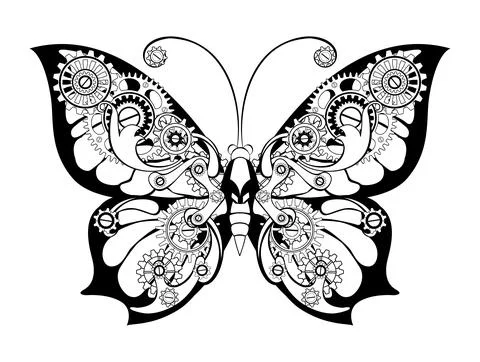 Contour mechanical butterfly Stock Illustration