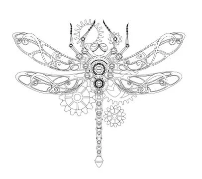 Contour mechanical dragonfly Stock Illustration