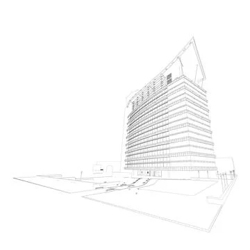 The contour of a modern multi-storey building from black lines isolated on a Ilustración de archivo