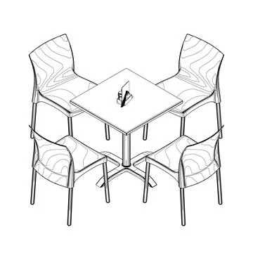 Contour Modern round table with chairs. Vector illustration. Hand drawn vector Stock Illustration