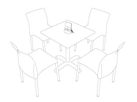Contour Modern round table with chairs. Vector illustration. Hand drawn vector Stock Illustration