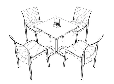 Contour Modern round table with chairs. Vector illustration. Hand drawn vector Stock Illustration
