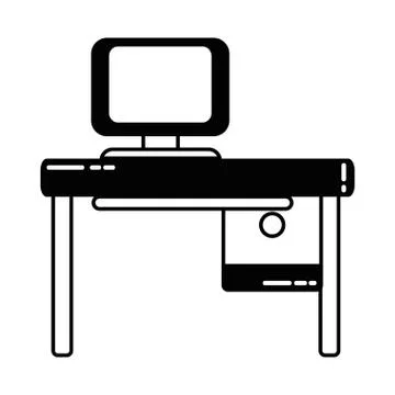 Contour office with computer technology and wood desk Stock Illustration