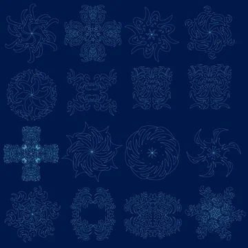 Contour Ornaments vector design set. Print able illustration ornaments design, Illustrazione stock