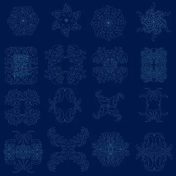 Contour Ornaments vector design set. Print able illustration ornaments design, Illustrazione stock