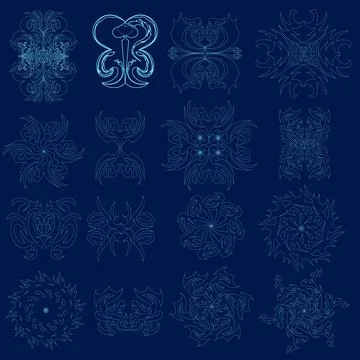 Contour Ornaments vector design set. Print able illustration ornaments design, Stock Illustration