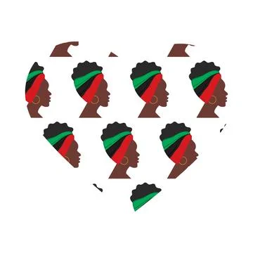Contour outline of heart shape with pattern from profile African American women Illustrazione stock