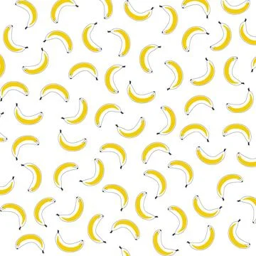 Contour pattern Bananas with a yellow drop. Chaotically scattered Linear Fruit Illustrazione stock
