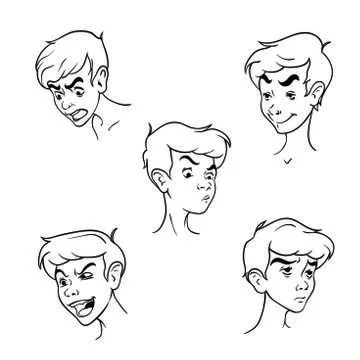 Contour pattern of the boys emotion set Stock Illustration