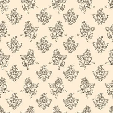 Contour pattern seamless illustration in childrens Doodle style for Valentine Stock Illustration