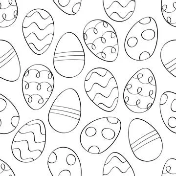 Contour patterned Easter eggs. Seamless pattern on a white background. Scat.. Ilustración de archivo