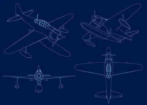 Contour plane set vector illustration. Landing on water Illustrazione stock