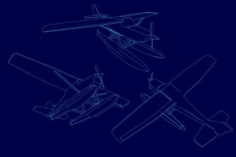 Contour plane set vector illustration. Landing on water Stock Illustration