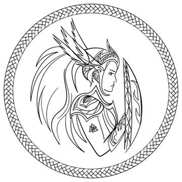 Contour profile of valkyrie with shield Stock Illustration