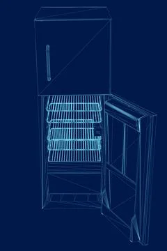 Contour refrigerator is open and empty. Vector illustration Stock Illustration